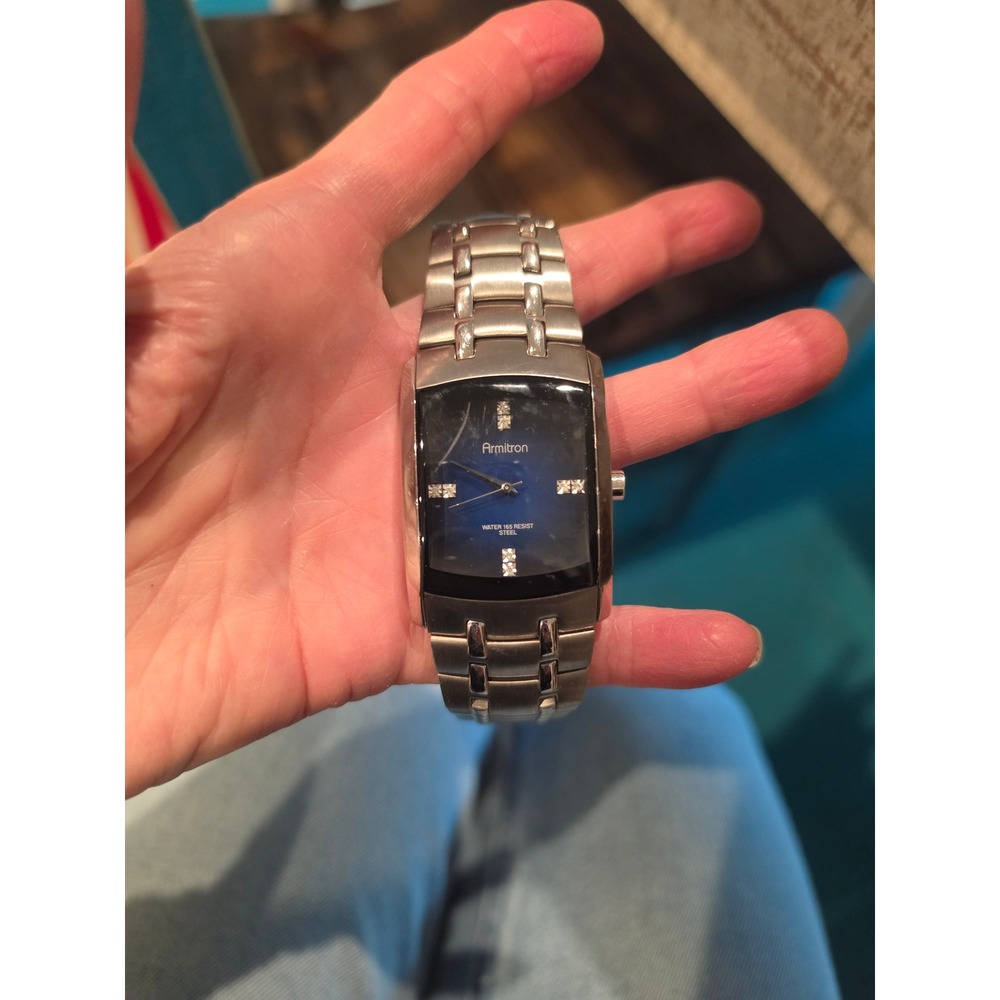 Armitron Mens Blue Dial Crystal Marker Stainless Steel Rectangular Watch 20/4382